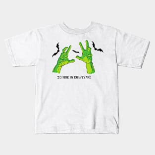 zombie in graveyard scary zombie hands design Kids T-Shirt